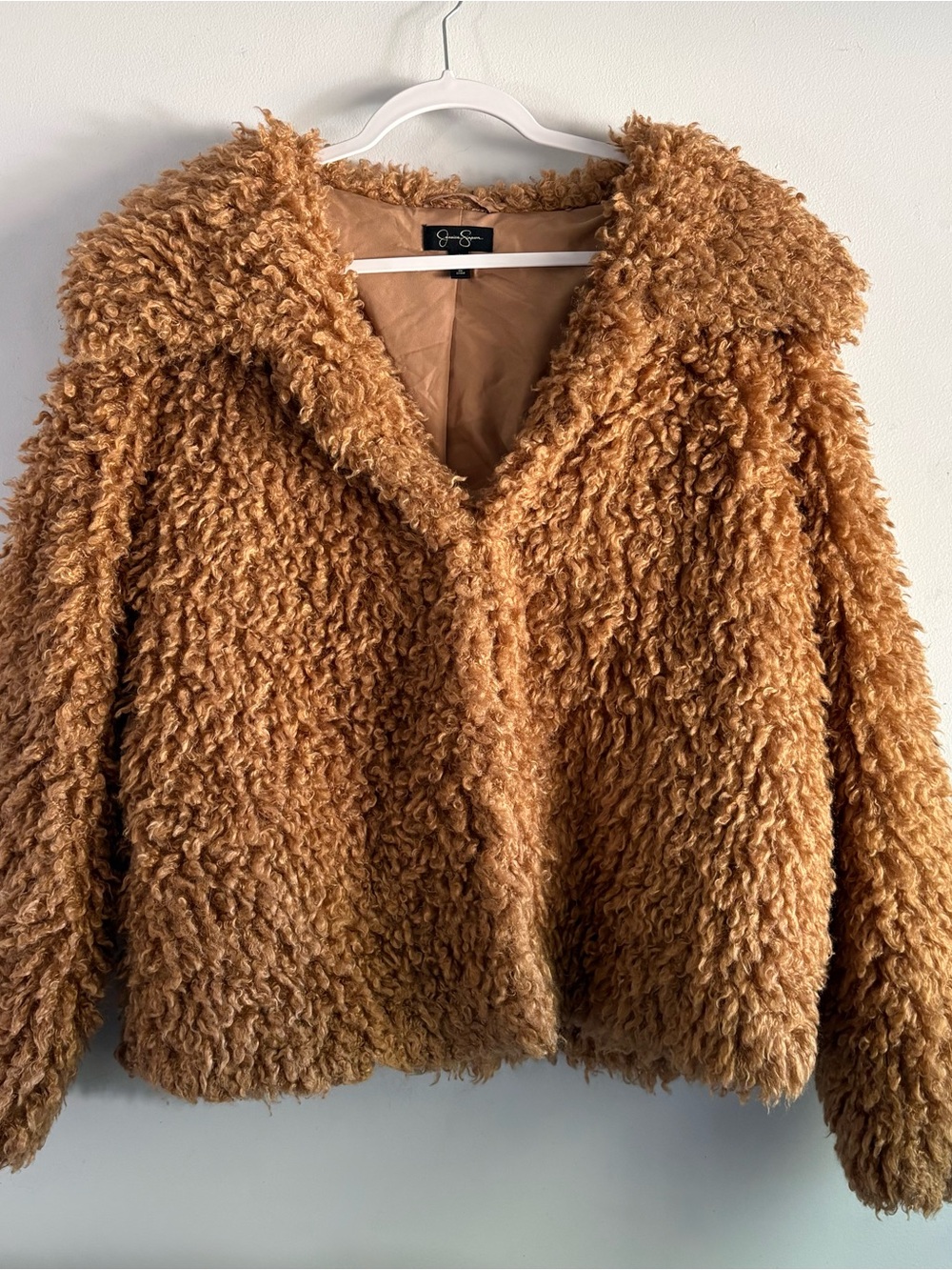 Jessica Simpson Plush Teddy Faux Shearling Jacket in Camel Brown